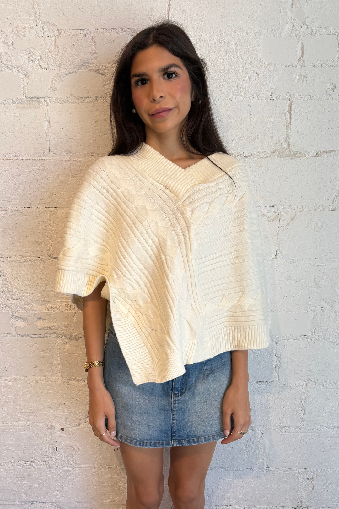 White sweater poncho, white knit poncho, white sweater 
