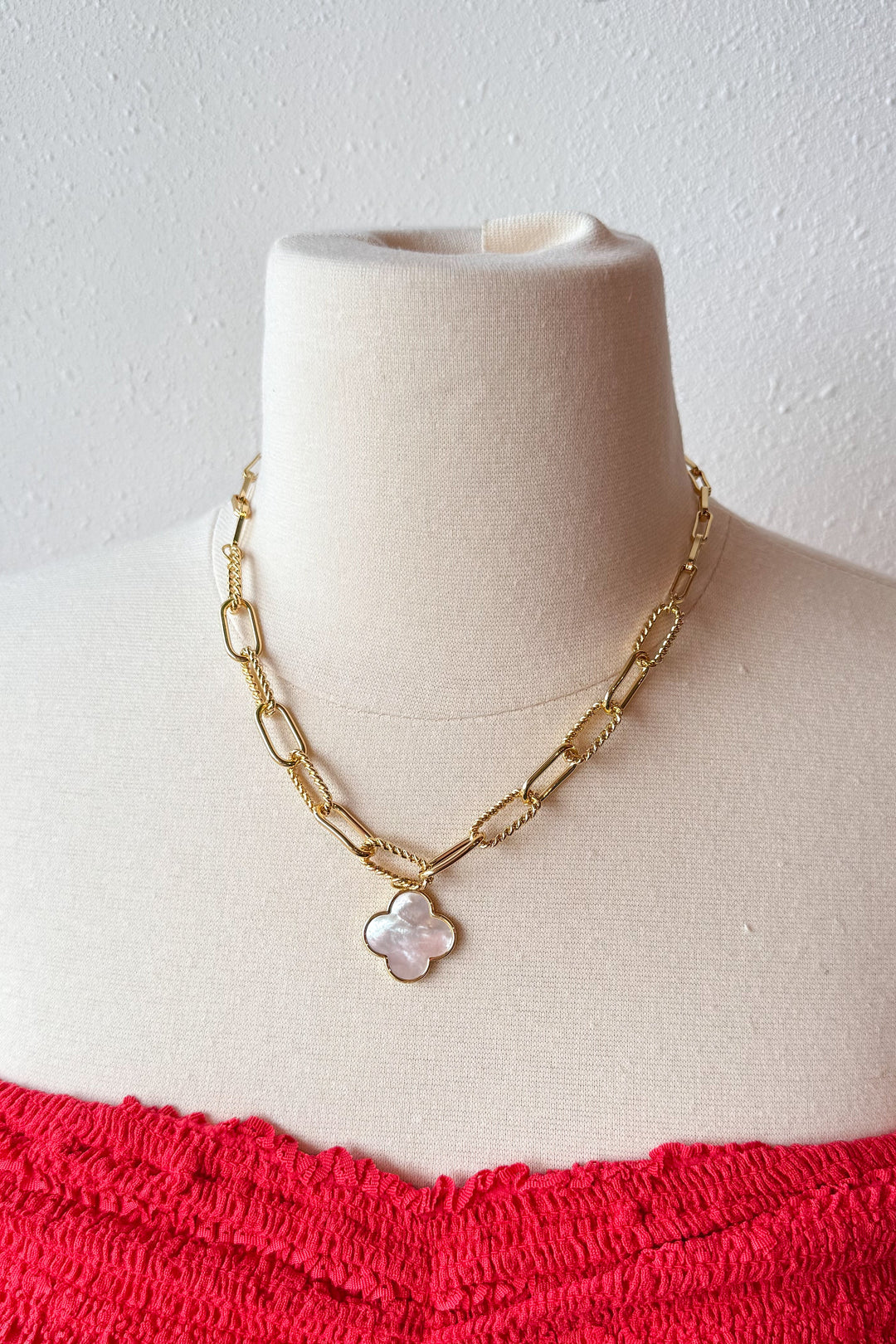 Large Clover Drop Necklace, Charm Necklace, Linked Necklace, Jewelry, Adeline Boutique, Boutique Jewelry, Dallas Boutique