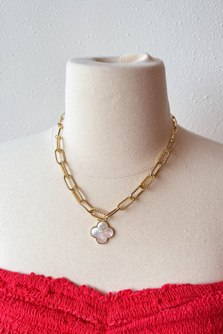 Large Clover Drop Necklace, Charm Necklace, Linked Necklace, Jewelry, Adeline Boutique, Boutique Jewelry, Dallas Boutique