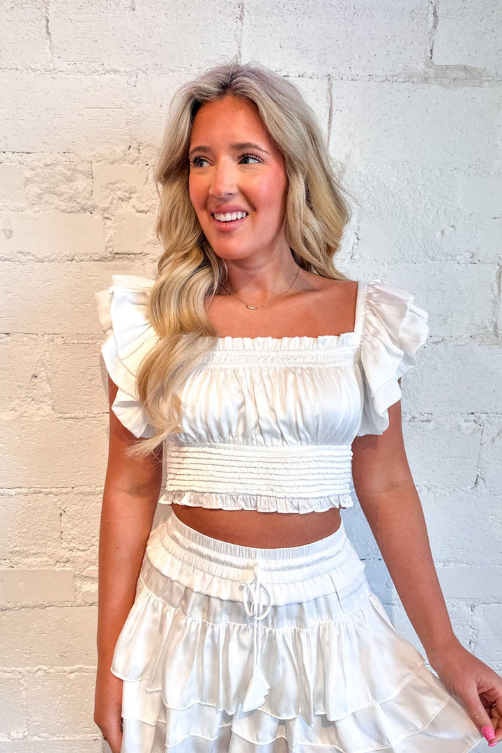White Ruffle Sleeve Smock Top, Matching Set, Spring Set, Adeline Boutique, Dallas Boutique, Boutiques, Tops, White Top