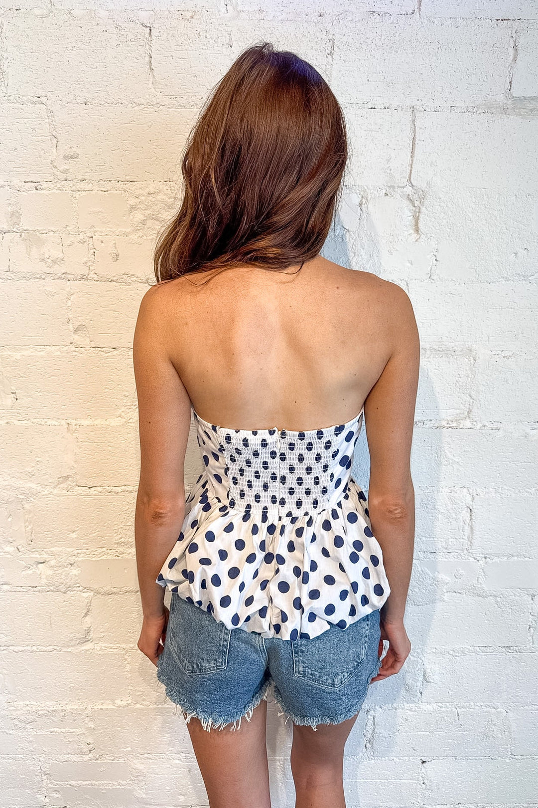 Trending Girl Top Polka Dot Tops, Strapless Top, Spring and Summer Tops, Adeline Boutique, Dallas Boutique, Tops