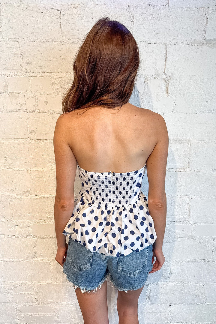 Trending Girl Top Polka Dot Tops, Strapless Top, Spring and Summer Tops, Adeline Boutique, Dallas Boutique, Tops