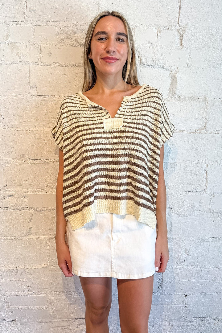 sweater top, short sleeve sweater, stripe sweater 
