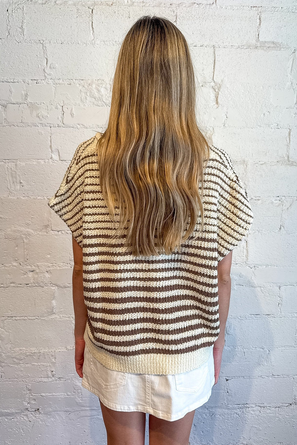 sweater top, short sleeve sweater, stripe sweater 
