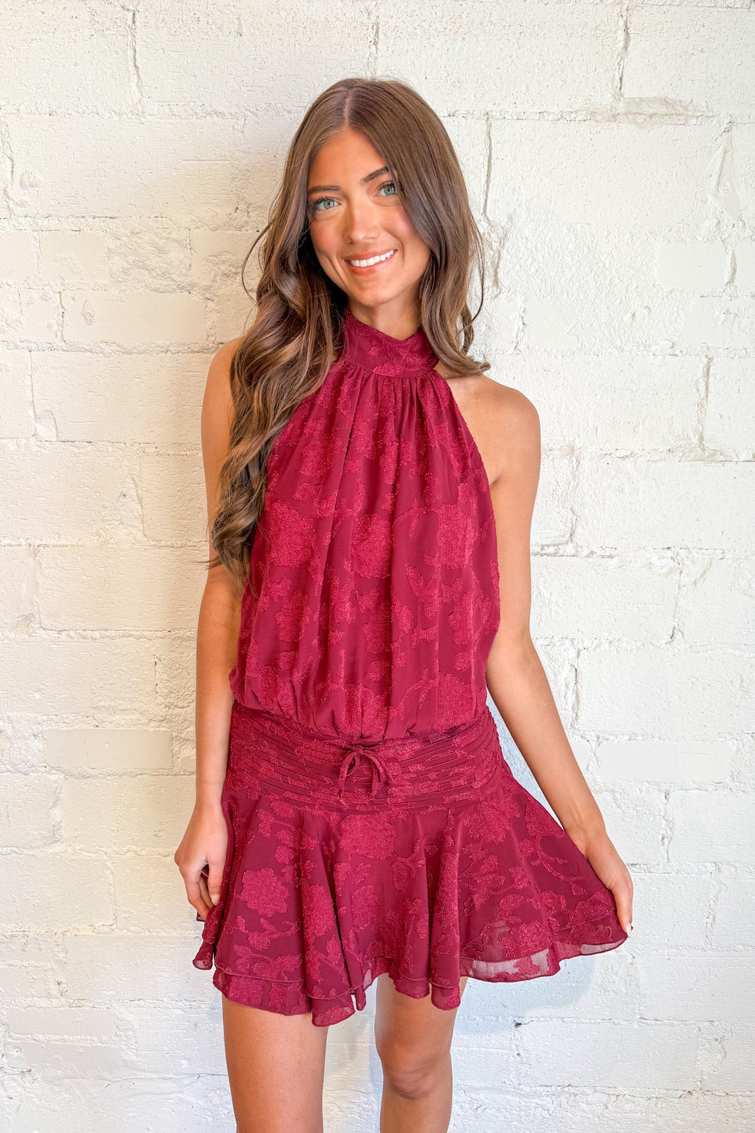 Wine Floral Backless Mini Dress Adeline Wine Floral Backless Mini Dress Adeline