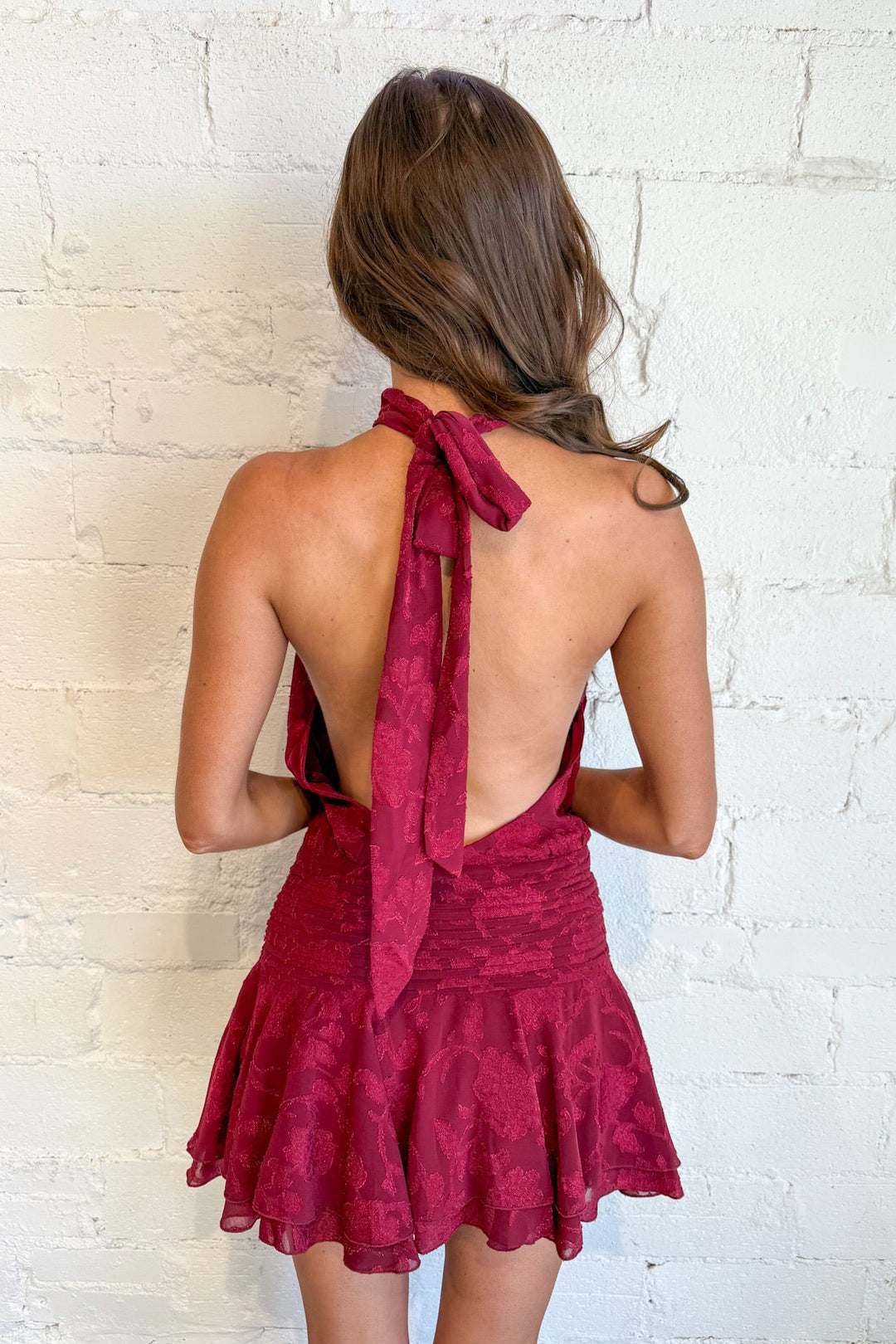 Wine Floral Backless Mini Dress Wine Floral Backless Mini Dress