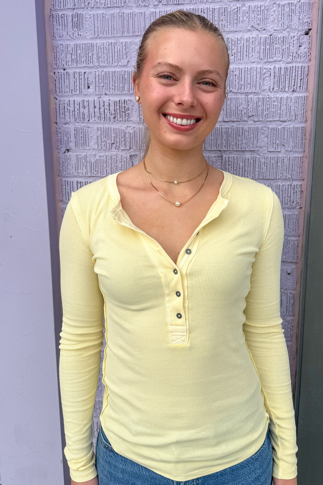 Free People Jamie Henley, Henley Top, Basic Tops, Adeline Boutique, Dallas Boutique, Women's Clothing Boutique, Long Sleeve Top