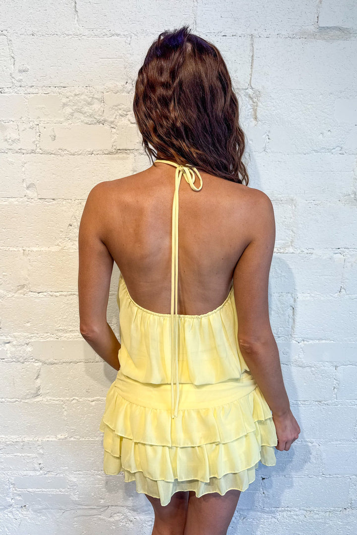 Summer of Fun Romper, Romper, Romper Dress, Women's Dress, Spring and Summer Styles, Yellow Mini Dress, Mini Halter Dress, Adeline Boutique, Dallas Boutique