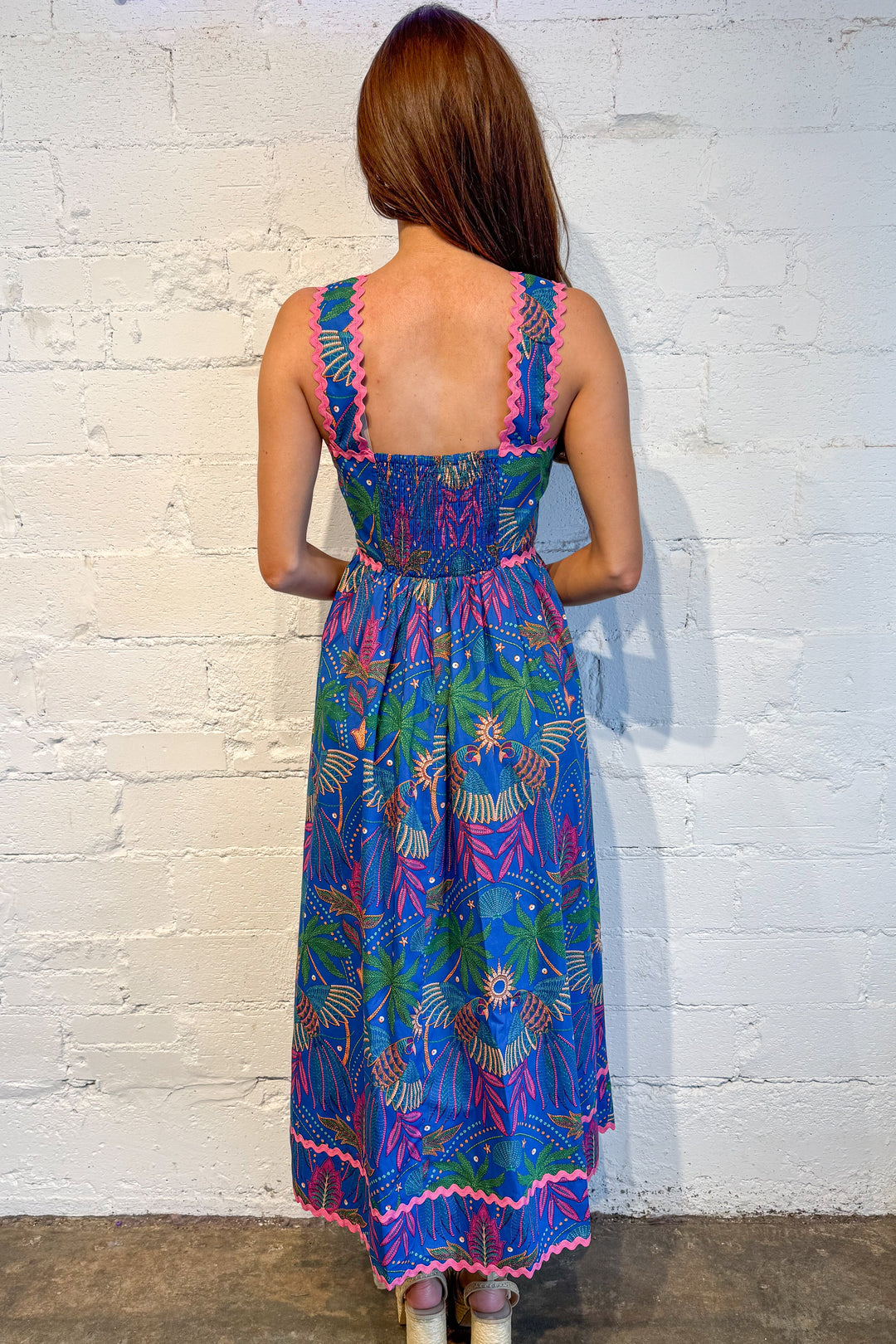 Zoe tropical midi dress, dress, dresses, pattern dress, boutique, dallas boutique