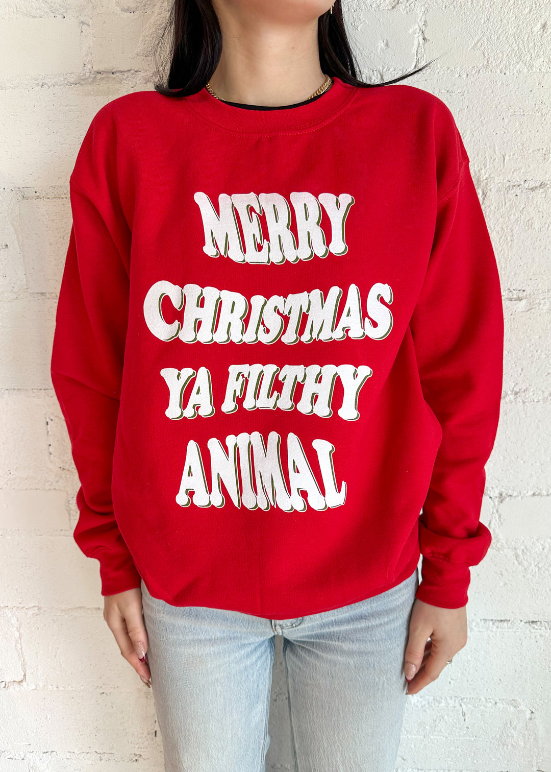 Merry Christmas Ya Filthy Animal Sweatshirt, Tops, Adeline, Adeline, dallas boutique, dallas texas, texas boutique, women's boutique dallas, adeline boutique, dallas boutique, trendy boutique, affordable boutique