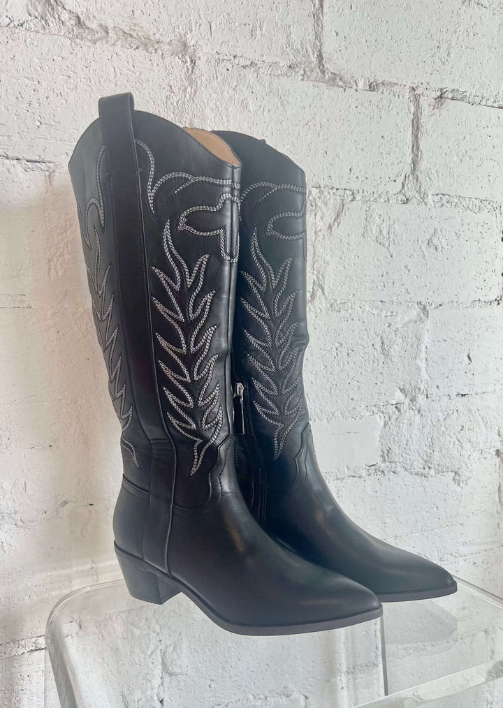 Black Inlay Vegan Cowboy Boots, Shoes, Adeline, Adeline, dallas boutique, dallas texas, texas boutique, women's boutique dallas, adeline boutique, dallas boutique, black cowboy boots, vegan cowboy boots, .affordable cowboy boots,trendy boutique, affordable boutique