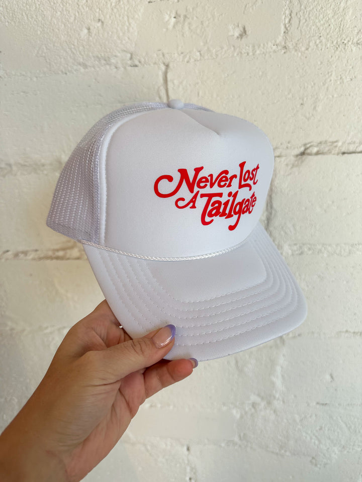 Never Lost A Tailgate Trucker Hat, Hat, hatsbymadi, Adeline, dallas boutique, dallas texas, texas boutique, women's boutique dallas, adeline boutique, dallas boutique, trendy boutique, affordable boutique