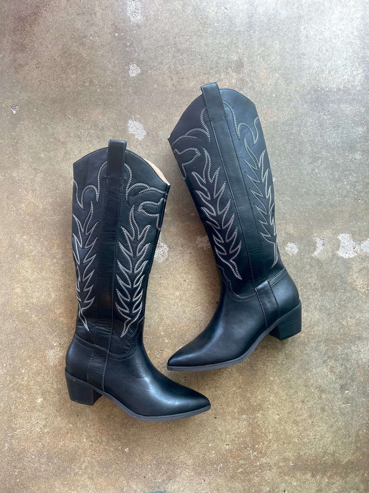 Black Inlay Vegan Cowboy Boots, Shoes, Adeline, Adeline, dallas boutique, dallas texas, texas boutique, women's boutique dallas, adeline boutique, dallas boutique, trendy boutique, affordable boutique