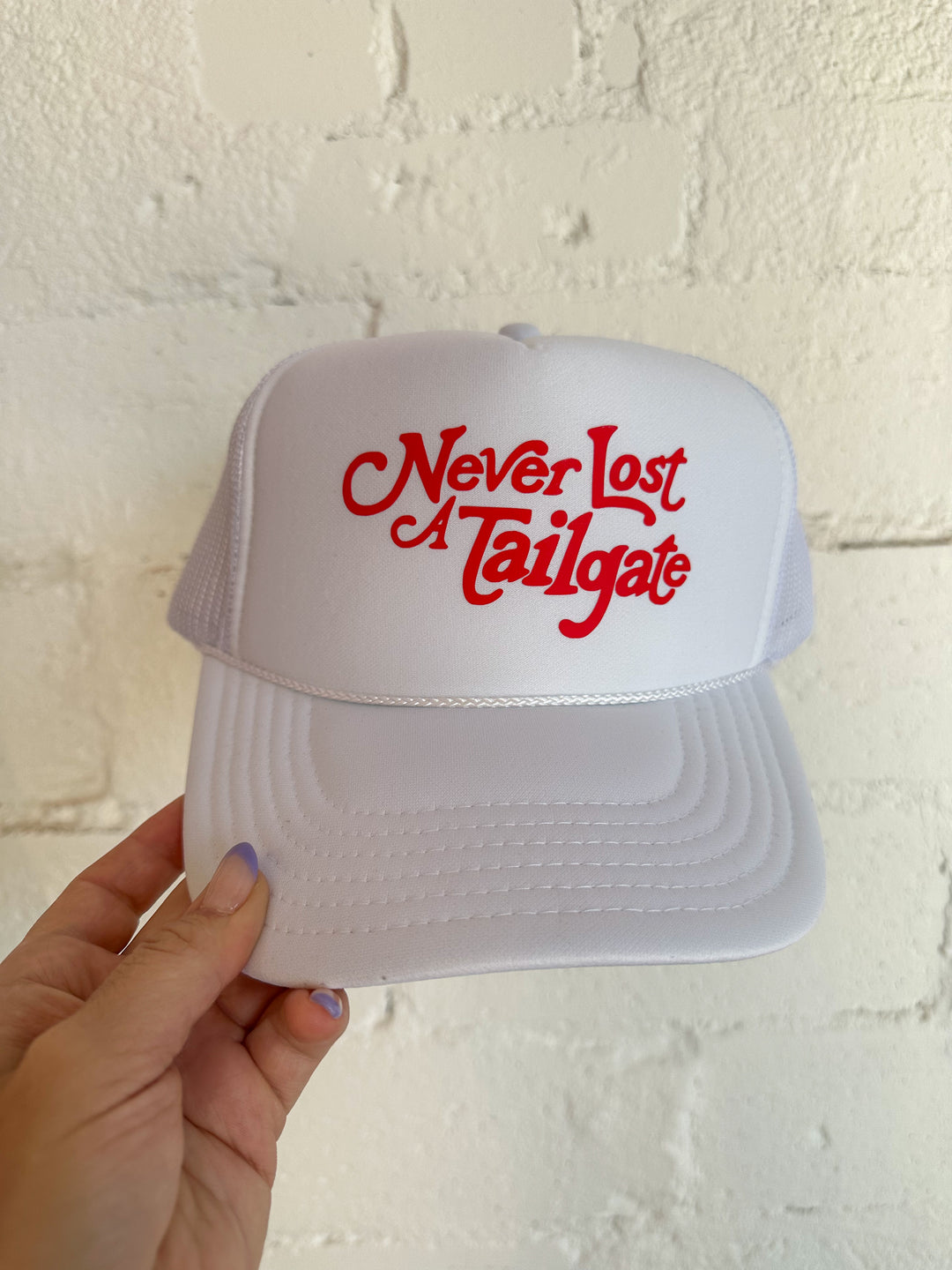 Never Lost A Tailgate Trucker Hat, Hat, hatsbymadi, Adeline, dallas boutique, dallas texas, texas boutique, women's boutique dallas, adeline boutique, dallas boutique, trendy boutique, affordable boutique