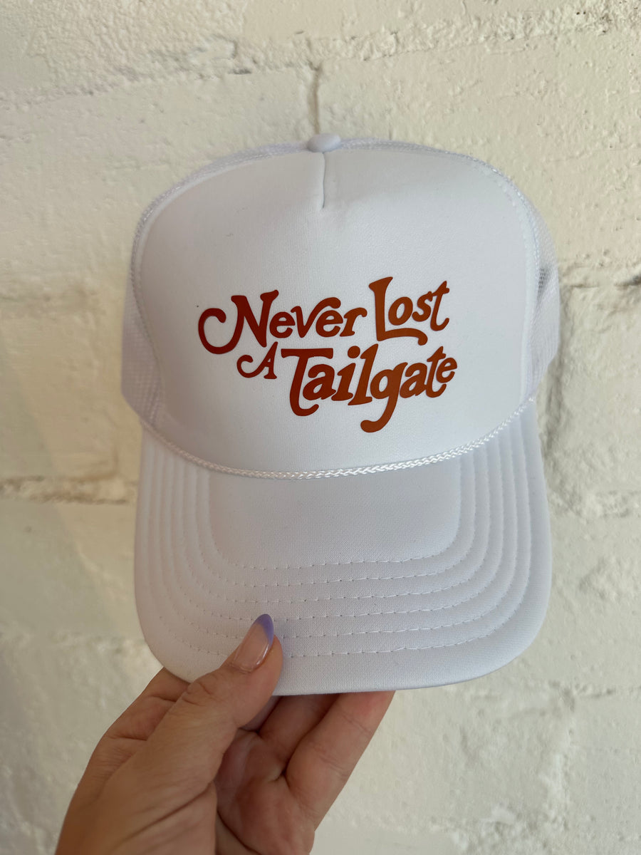 Never Lost A Tailgate Trucker Hat, Hat, hatsbymadi, Adeline, dallas boutique, dallas texas, texas boutique, women's boutique dallas, adeline boutique, dallas boutique, trendy boutique, affordable boutique