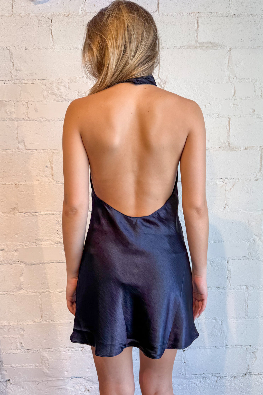 satin daydream dress, homecoming dress, cocktail dress, navy satin dress, dallas boutique 