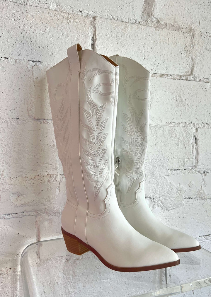 White Inlay Vegan Cowboy Boots, Shoes, adeline, Adeline, dallas boutique, dallas texas, texas boutique, women's boutique dallas, adeline boutique, dallas boutique, trendy boutique, affordable boutique