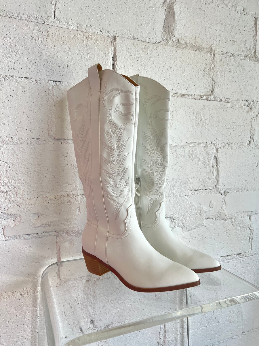 White Inlay Vegan Cowboy Boots, Shoes, adeline, Adeline, dallas boutique, dallas texas, texas boutique, women's boutique dallas, adeline boutique, dallas boutique, trendy boutique, affordable boutique