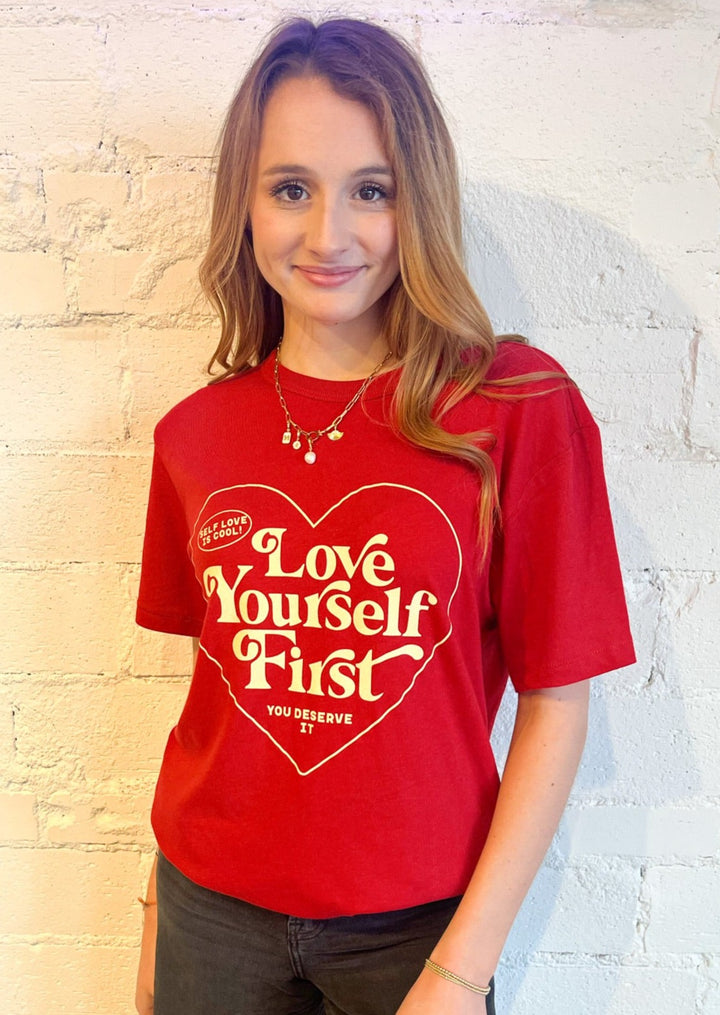Love Yourself First Tee, Tops, Adeline, Adeline, dallas boutique, dallas texas, texas boutique, women's boutique dallas, adeline boutique, dallas boutique, trendy boutique, affordable boutique